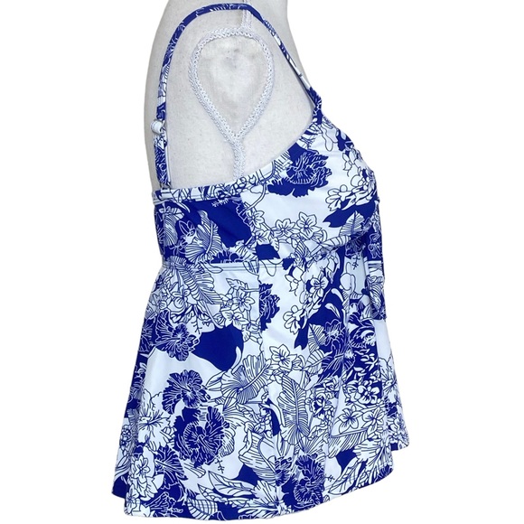 NWT Attracto Blue White Tankini Top 10 Adjustable Strap Tie Detail Floral - Picture 4 of 8